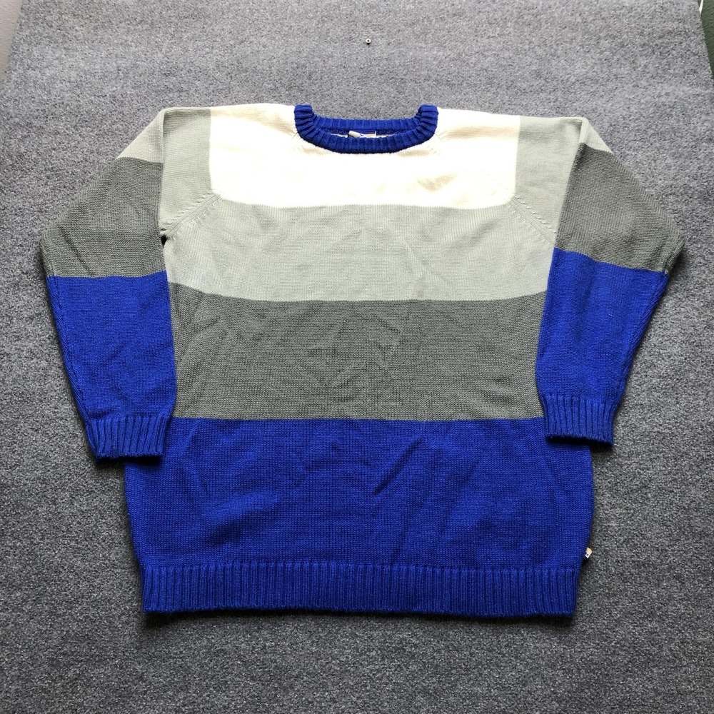 PJ Mark Sweater Mens XL Blue Gray Colorblock Striped Crewneck Pullover Knit